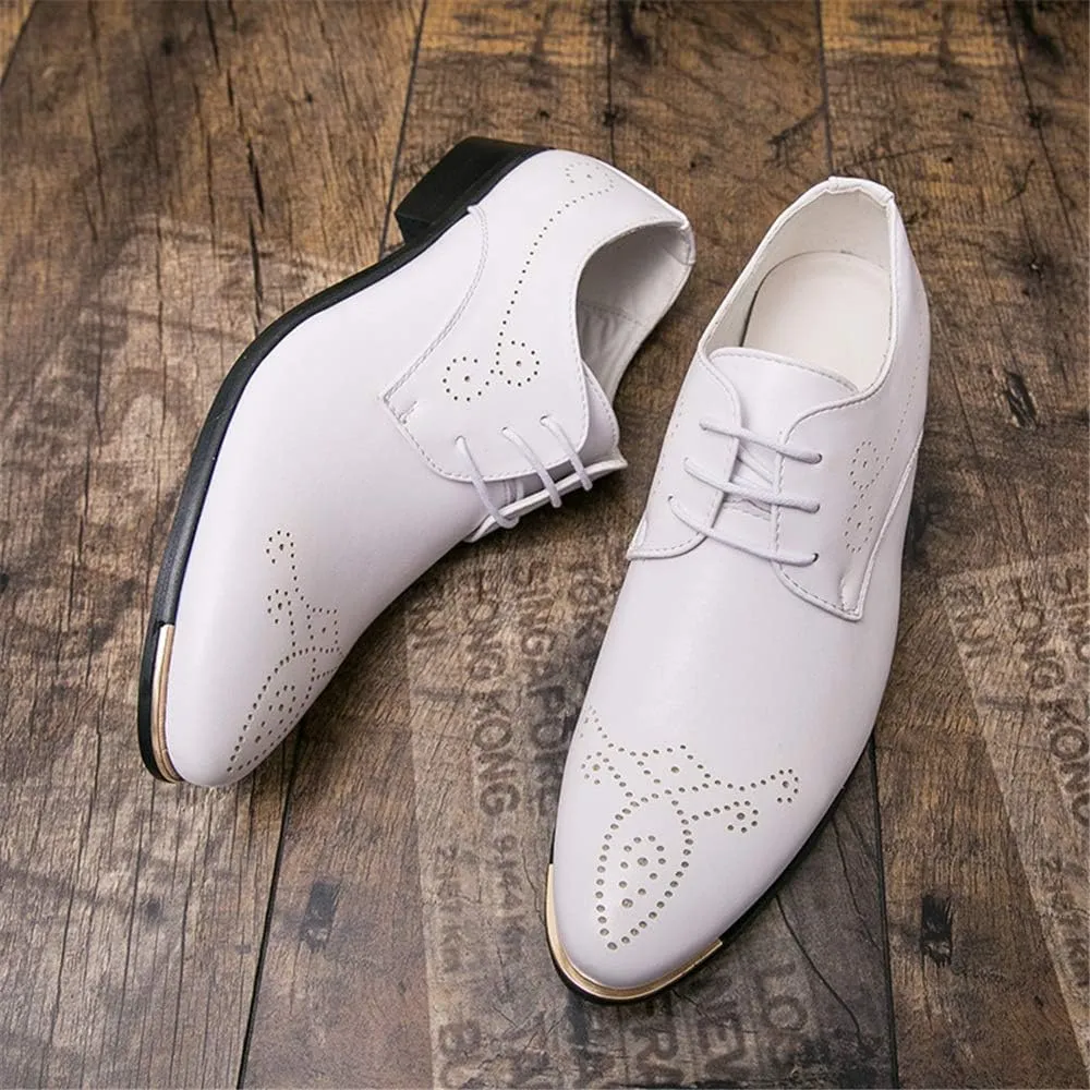 HOOENG Formal Dress Shoes for Men Lace Up 3-Eye Synthetic Leather Pointed Toe Derby Shoes Low Top Block Heel Non Slip Anti-Slip Wedding