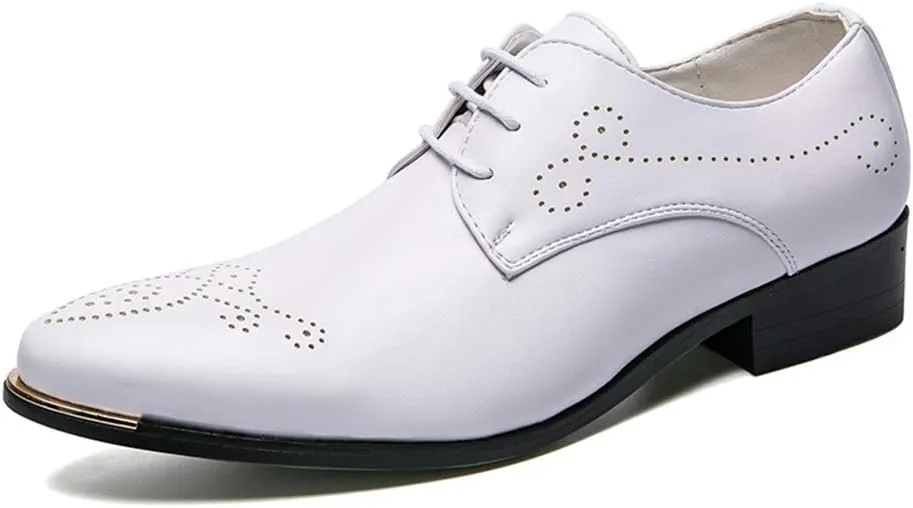 HOOENG Formal Dress Shoes for Men Lace Up 3-Eye Synthetic Leather Pointed Toe Derby Shoes Low Top Block Heel Non Slip Anti-Slip Wedding