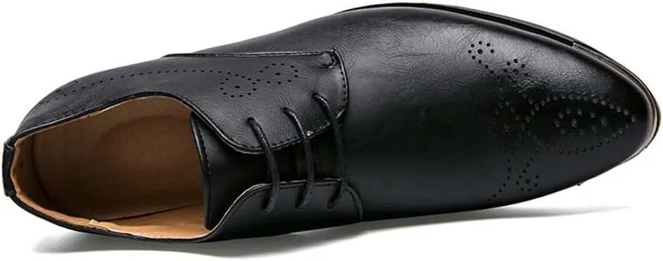 HOOENG Formal Dress Shoes for Men Lace Up 3-Eye Synthetic Leather Pointed Toe Derby Shoes Low Top Block Heel Non Slip Anti-Slip Wedding