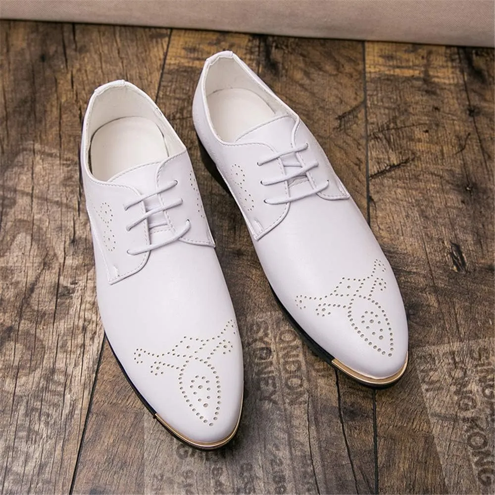 HOOENG Formal Dress Shoes for Men Lace Up 3-Eye Synthetic Leather Pointed Toe Derby Shoes Low Top Block Heel Non Slip Anti-Slip Wedding