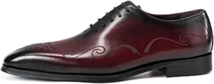HOOENG Formal Dress Shoes for Men Lace Up Burnished Toe Cowhide Anti-Slip Block Heel Non Slip Resistant Low Top Business (Color : Red, Size : 6)