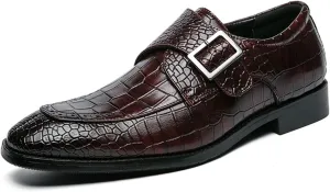HOOENG Formal Shoes for Men Slip on Split Toe Crocodile Embossed Monk Strap Leather Anti-Slip Low Top Rubber Sole Non Slip Walking (Color : Brown, Size : 12)