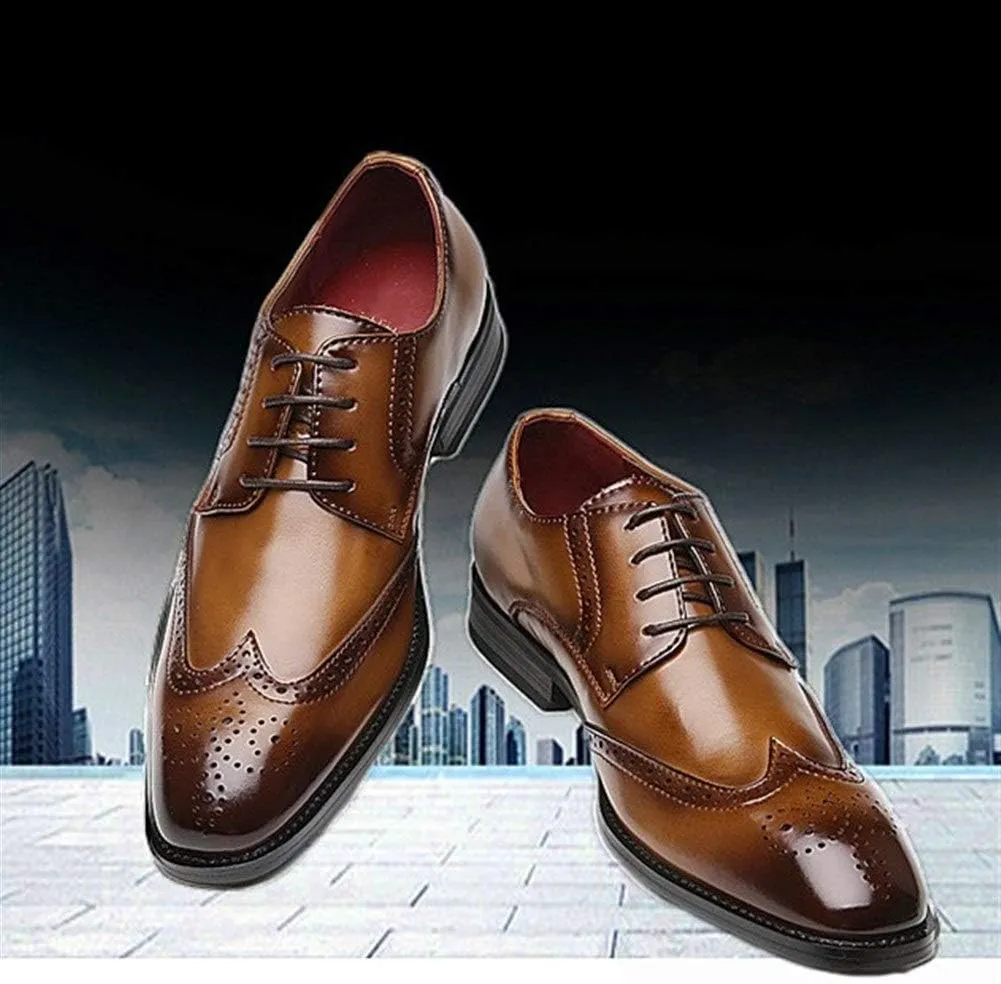 HOOENG Oxford Formal Shoes for Men Lace Up Wing Tip Brogue Derby Shoes Cowhide Block Heel Low Top Slip Resistant Anti-Slip Prom