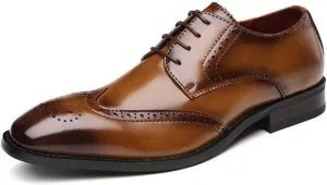 HOOENG Oxford Formal Shoes for Men Lace Up Wing Tip Brogue Derby Shoes Cowhide Block Heel Low Top Slip Resistant Anti-Slip Prom