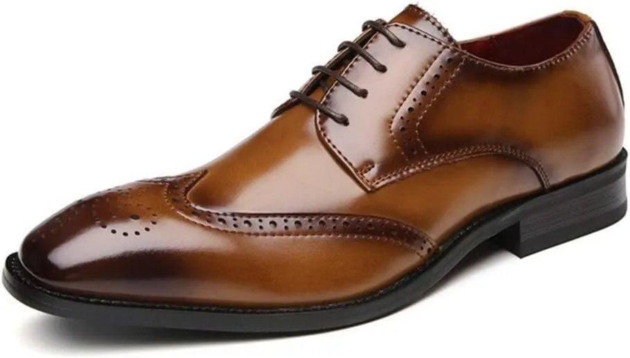HOOENG Oxford Formal Shoes for Men Lace Up Wing Tip Brogue Derby Shoes Cowhide Block Heel Low Top Slip Resistant Anti-Slip Prom