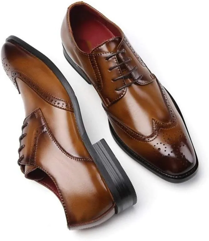 HOOENG Oxford Formal Shoes for Men Lace Up Wing Tip Brogue Derby Shoes Cowhide Block Heel Low Top Slip Resistant Anti-Slip Prom