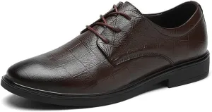 HOOENG Oxford Shoes for Men Lace Up Burnished Toe Plaid Embossed Vegan Leather Non Slip Rubber Sole Anti-Slip Classic (Color : Brown, Size : 7.5)