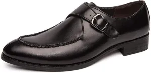 HOOENG Shoes Dress Oxford for Men Slip On Round Split Toe Monk Strap Faux Leather Block Heel Anti-Slip Low Top Rubber Sole Slip Resistant Walking (Color : Black, Size : 8.5)