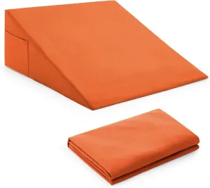 Horbaunal Burnt Orange Bed Wedge Pillow Cover with Zipper Design, Wedge Pillowcase Protector with Side Pocket for Storage, 25" L x 25" W x 10" H(Pillow Not Include)