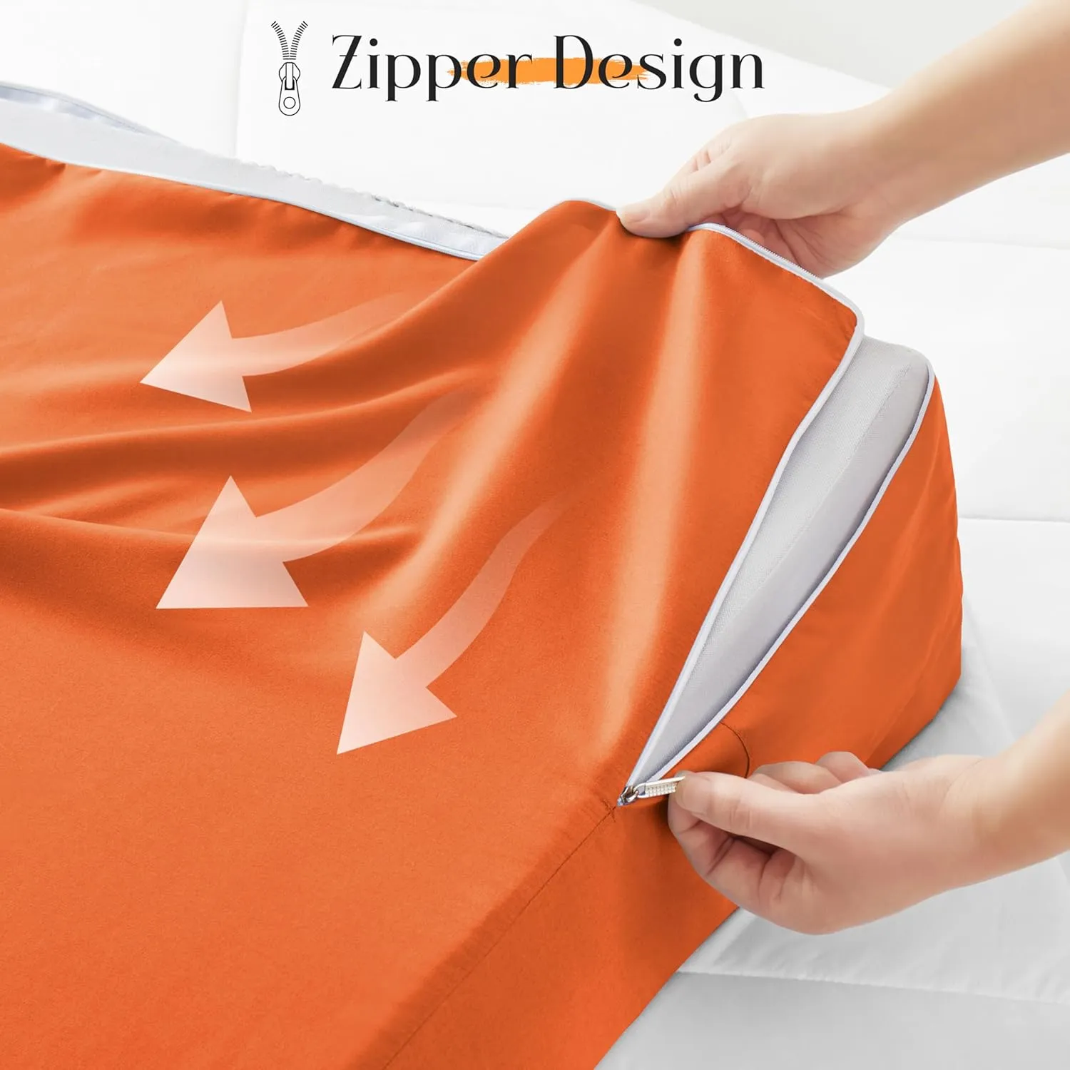 Horbaunal Burnt Orange Bed Wedge Pillow Cover with Zipper Design, Wedge Pillowcase Protector with Side Pocket for Storage, 25" L x 25" W x 10" H(Pillow Not Include)
