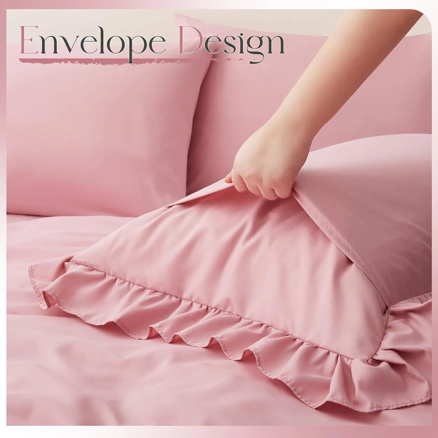 Horbaunal Dusty Pink Ruffle Sheets Full Size 6 Piece, Fits 16" Deep Mattress, Microfiber Pink Full Sheets with 2 Ruffled Pillowcases, Shabby Chic Bed Sheet Set