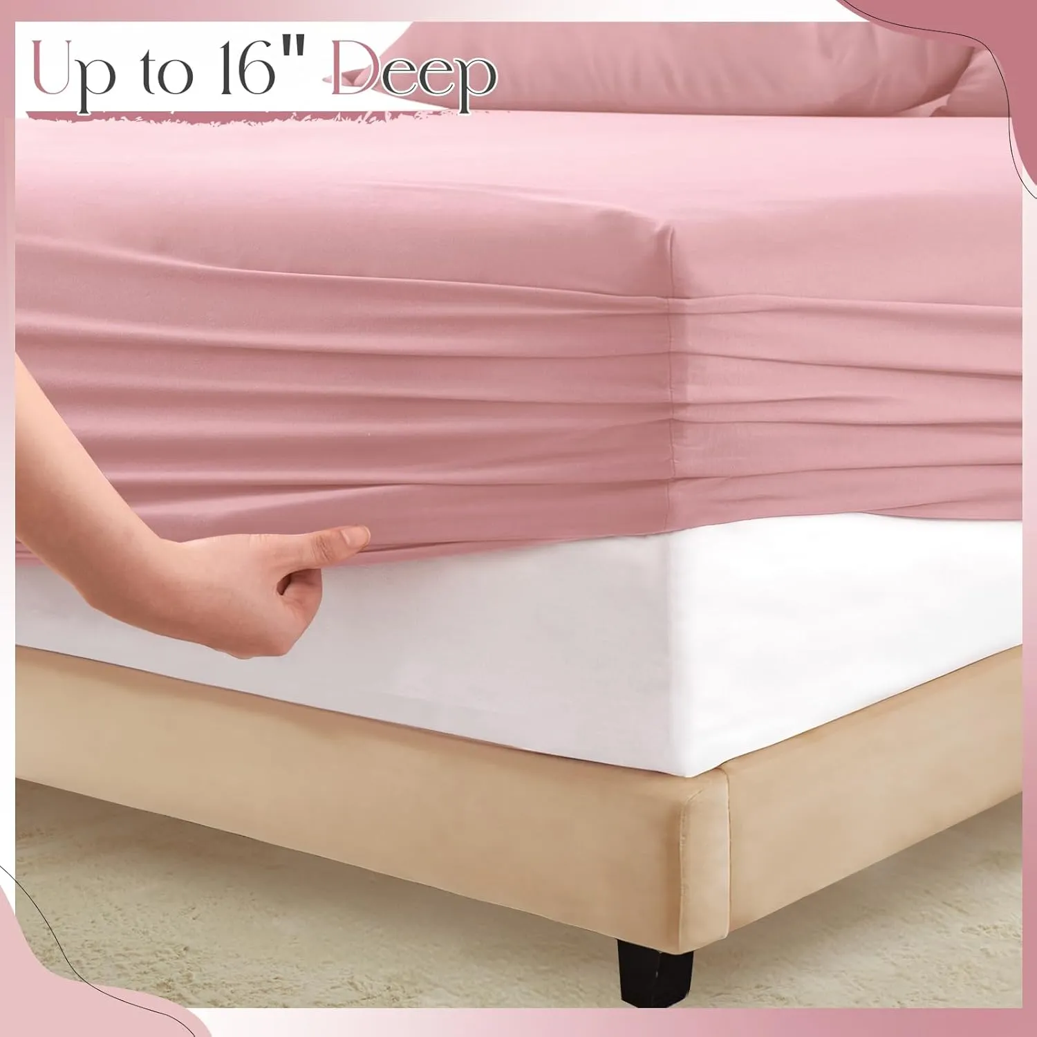 Horbaunal Dusty Pink Ruffle Sheets Full Size 6 Piece, Fits 16" Deep Mattress, Microfiber Pink Full Sheets with 2 Ruffled Pillowcases, Shabby Chic Bed Sheet Set