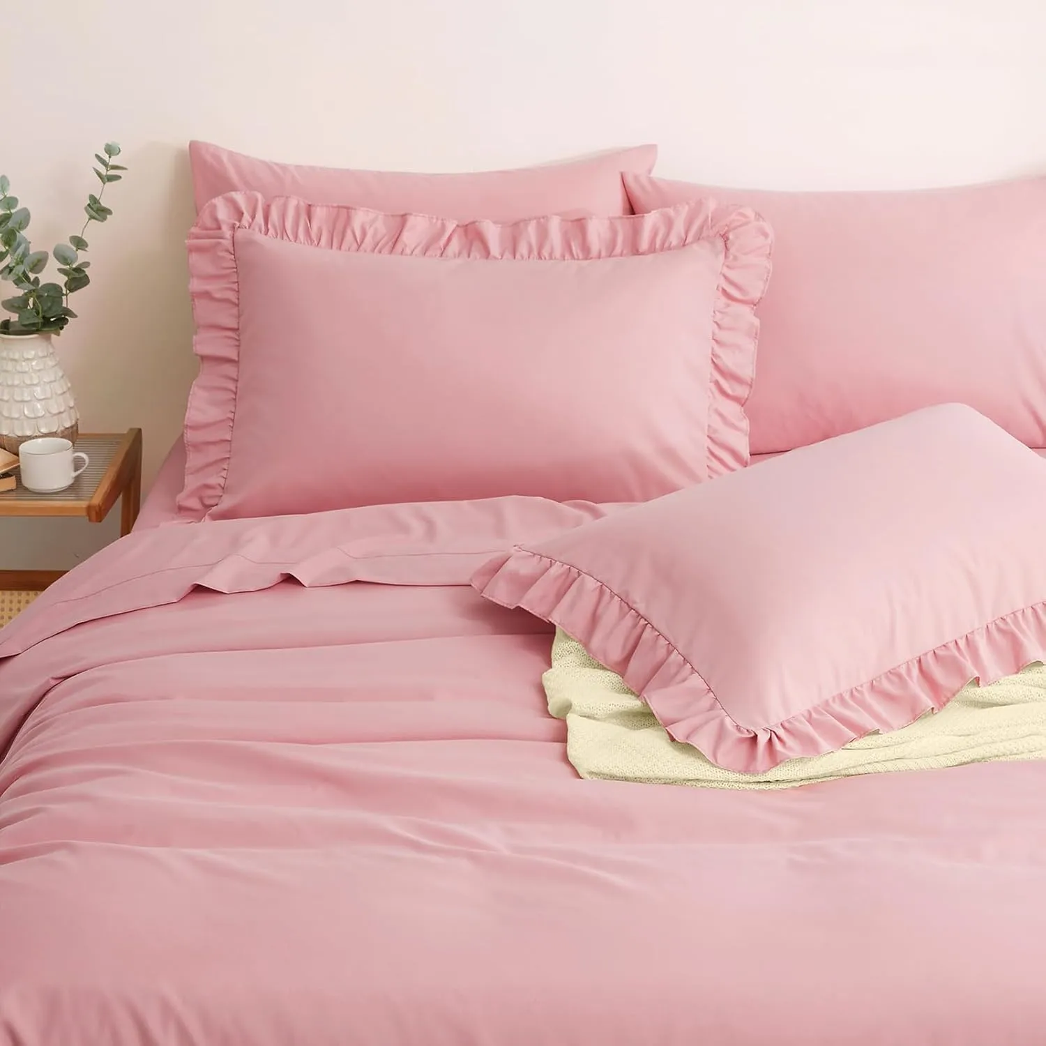 Horbaunal Dusty Pink Ruffle Sheets Full Size 6 Piece, Fits 16" Deep Mattress, Microfiber Pink Full Sheets with 2 Ruffled Pillowcases, Shabby Chic Bed Sheet Set