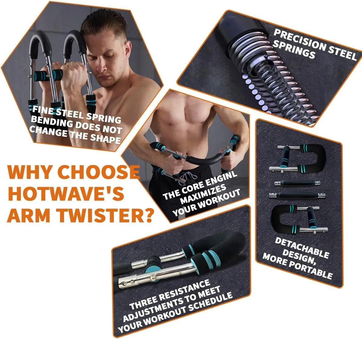 HOTWAVE Twister Arm Exerciser,Adjustable Spring Workout Bar, Forearm Triceps Chest Enhanced Exercise Strengthener,Portable Home Fitness Equipment (U60-100lbs kit)