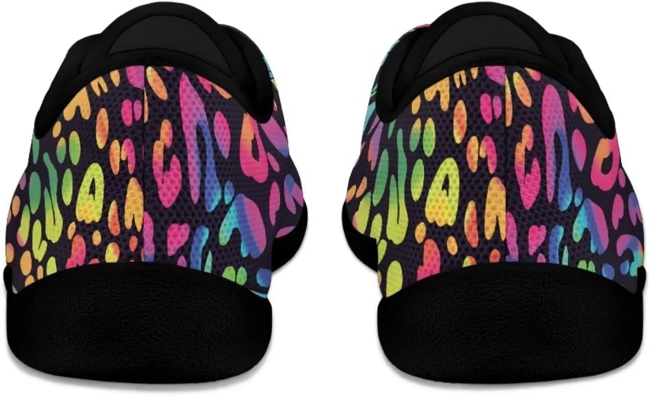 Howilath Leopard Print Barefoot Shoes Women Lace up Shoes Lightweight Flat Shoes Breathable Sneakers