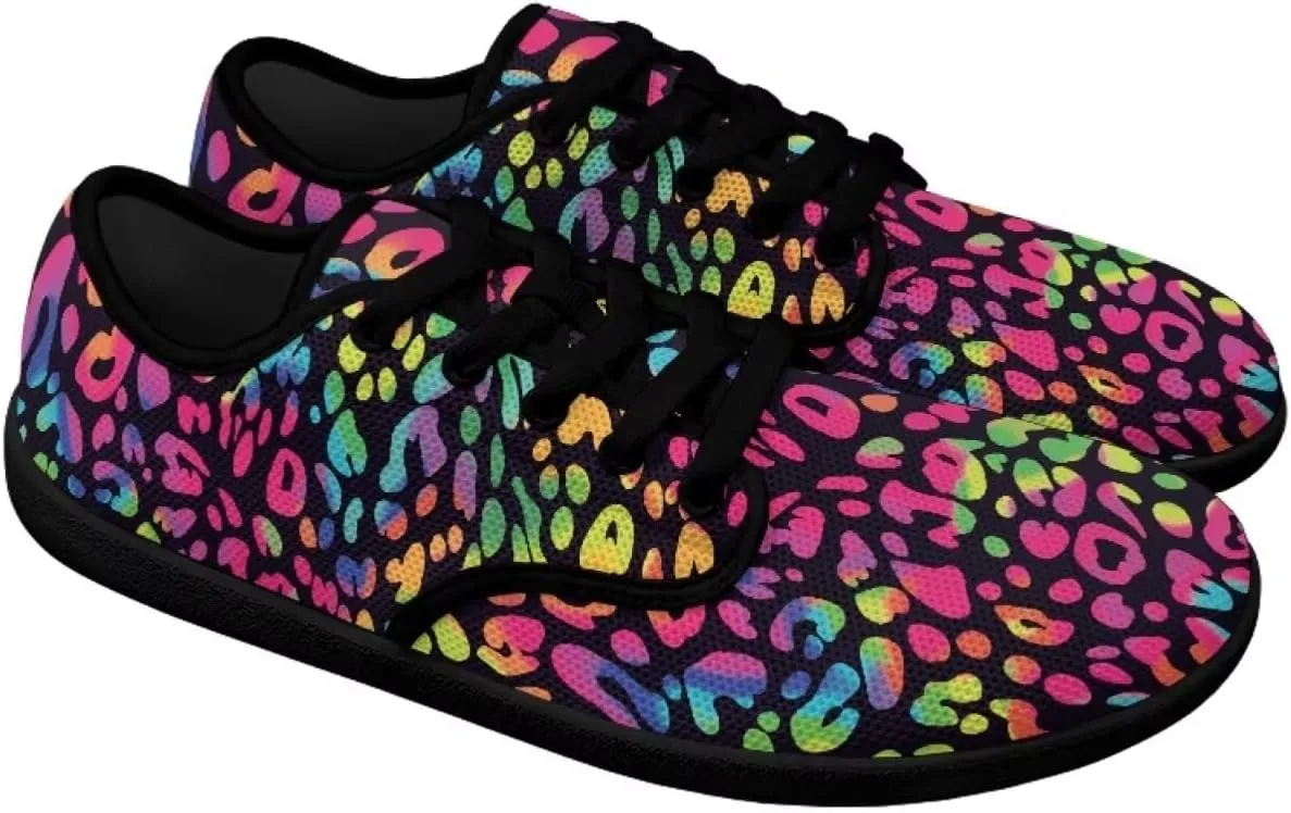 Howilath Leopard Print Barefoot Shoes Women Lace up Shoes Lightweight Flat Shoes Breathable Sneakers