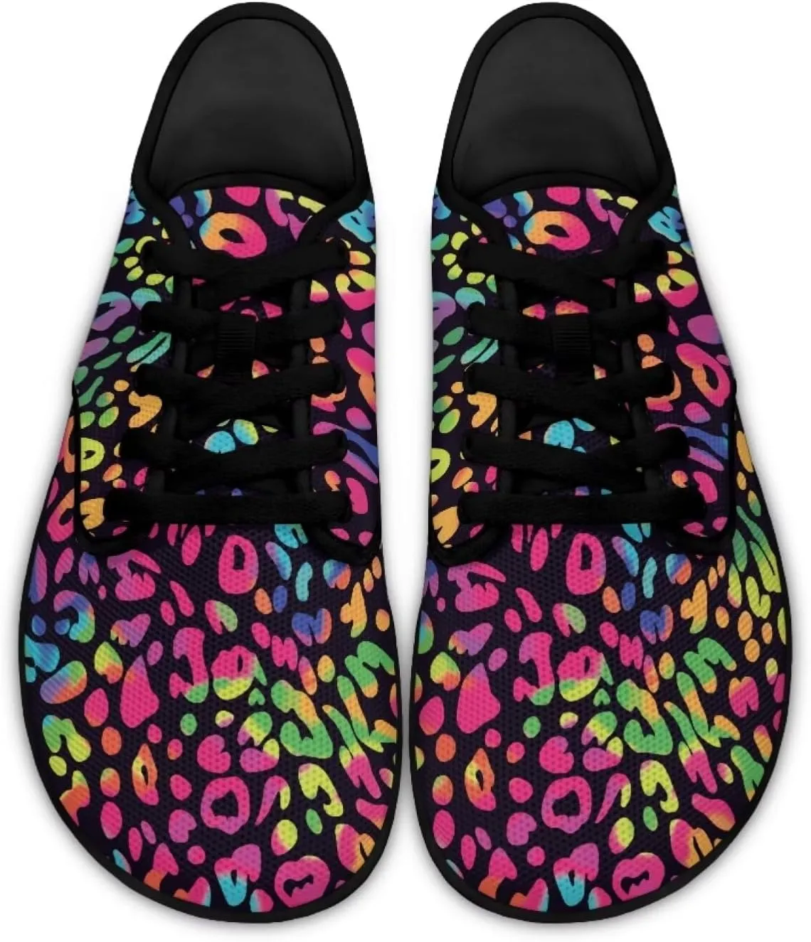 Howilath Leopard Print Barefoot Shoes Women Lace up Shoes Lightweight Flat Shoes Breathable Sneakers