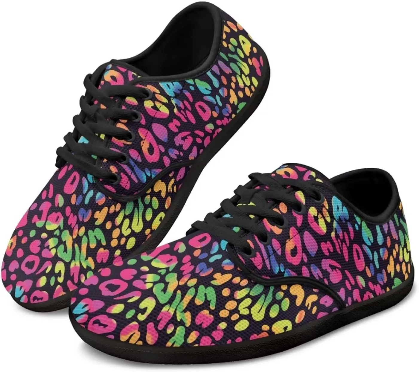 Howilath Leopard Print Barefoot Shoes Women Lace up Shoes Lightweight Flat Shoes Breathable Sneakers