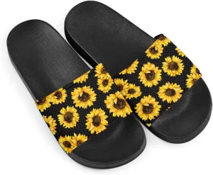 Howilath Novelty Sunflowers Pattern Slide Sandals for Women Girls, Comfotable Open Toe Non Slip Single Band Slide Sandals