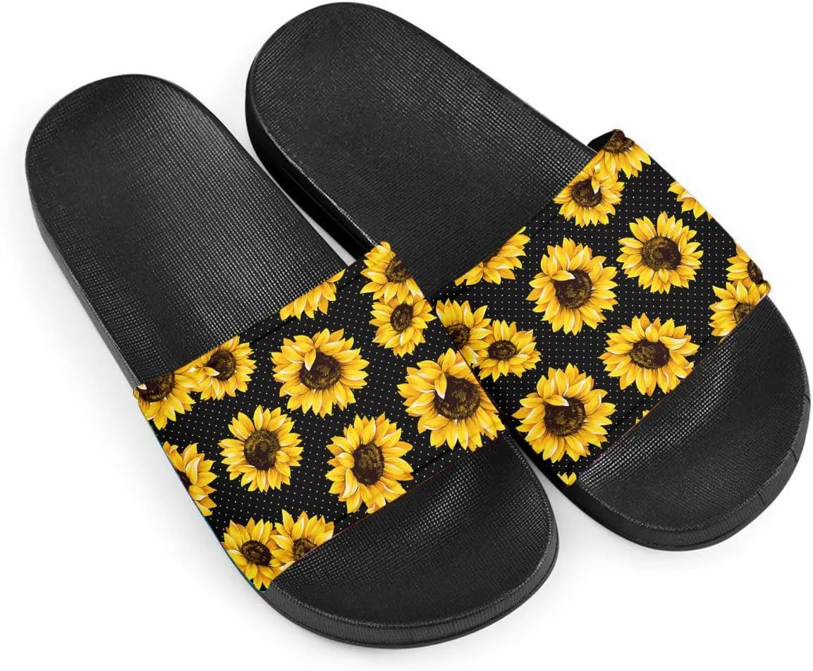 Howilath Novelty Sunflowers Pattern Slide Sandals for Women Girls, Comfotable Open Toe Non Slip Single Band Slide Sandals