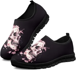 Howilath Skull Print Slip on Shoes for Men Casual House Shoes Running Sneakers Hands Free Shoes with Anti-Slip Sole