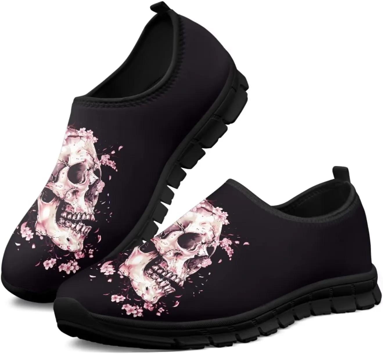 Howilath Skull Print Slip on Shoes for Men Casual House Shoes Running Sneakers Hands Free Shoes with Anti-Slip Sole