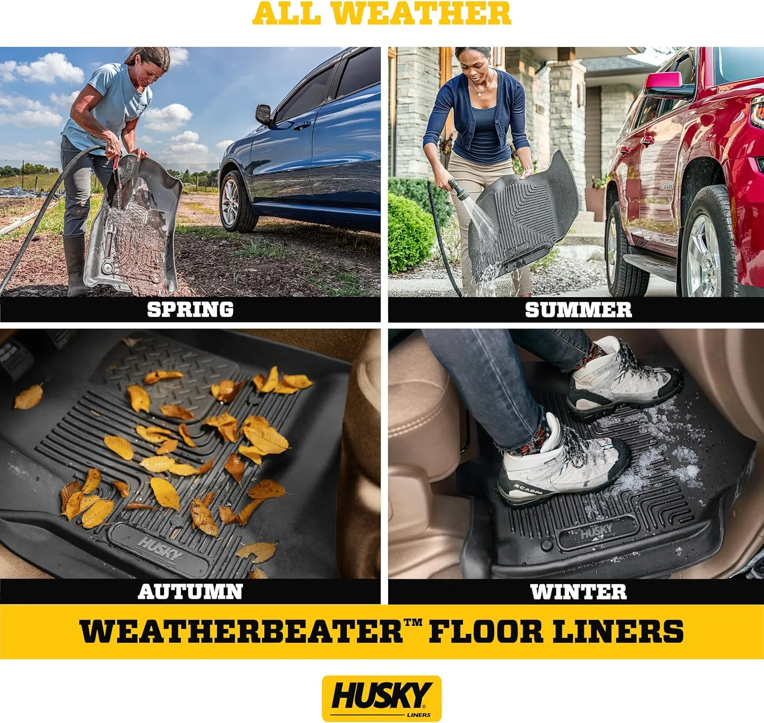 Husky Liners Weatherbeater Floor Mats | Fits 2006-2011 Honda Civic 4-Door | Front & 2nd Row, 3-pc Grey - 98412