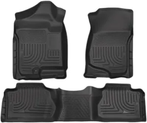 Husky Liners Weatherbeater Floor Mats | Fits 2007-2013 Chevrolet Silverado & GMC Sierra 1500, 2500, 3500 Extended Cab (Footwell Coverage) | Front & 2nd Row, 3-pc Black - 98211