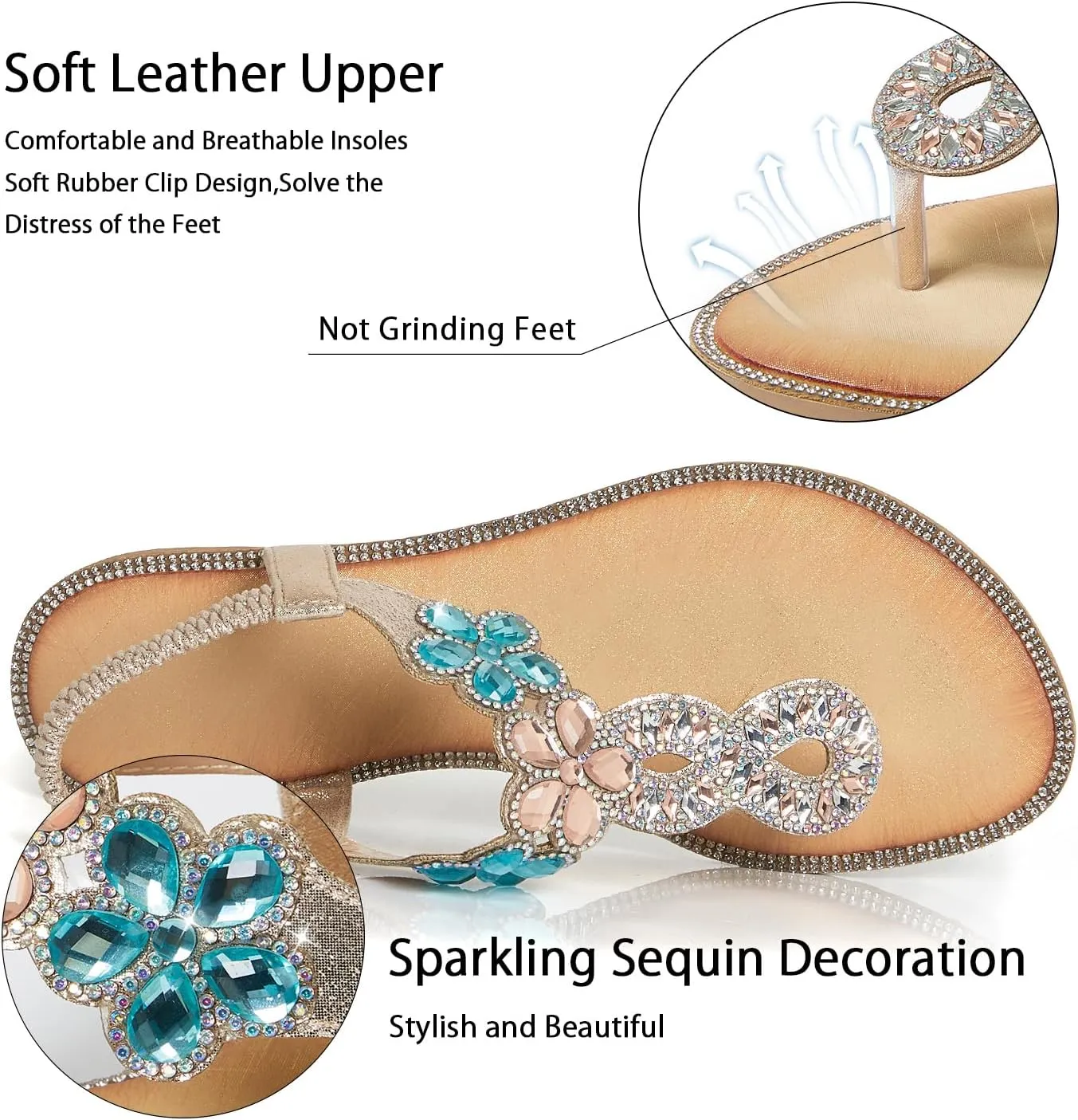 iCKER Women Sandals Rhinestone Dressy Casual Summer flat flip flops Comfortable Sandals