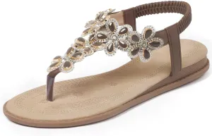 iCKER Women Sandals Rhinestone Dressy Casual Summer flat flip flops Comfortable Sandals