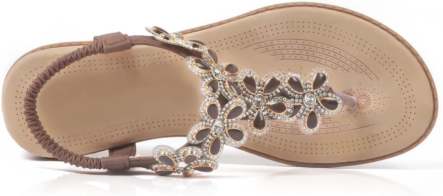 iCKER Women Sandals Rhinestone Dressy Casual Summer flat flip flops Comfortable Sandals