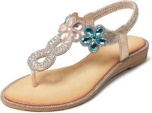 iCKER Women Sandals Rhinestone Dressy Casual Summer flat flip flops Comfortable Sandals