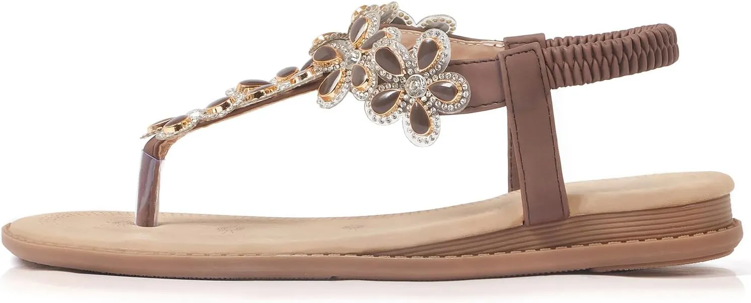iCKER Women Sandals Rhinestone Dressy Casual Summer flat flip flops Comfortable Sandals