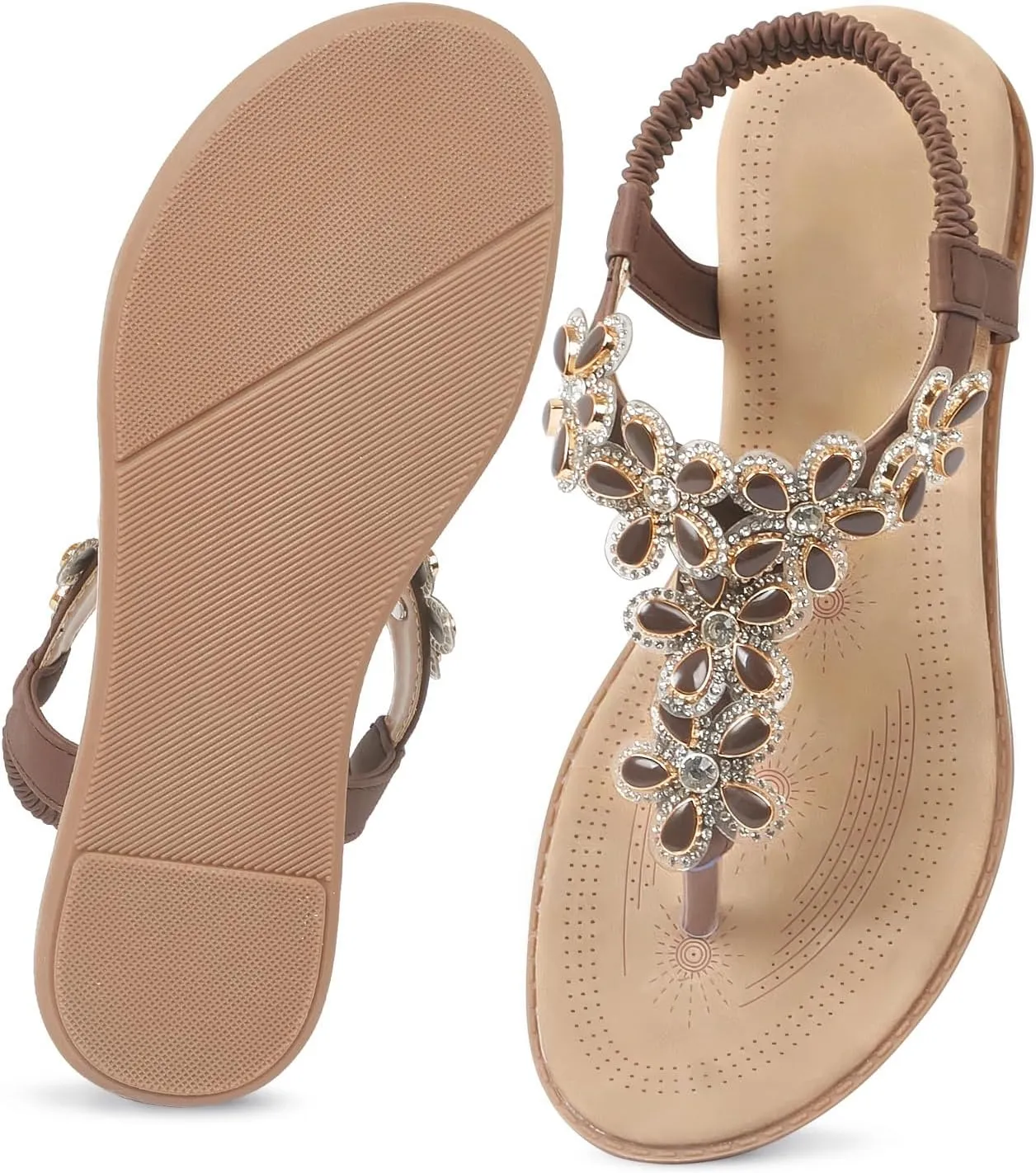 iCKER Women Sandals Rhinestone Dressy Casual Summer flat flip flops Comfortable Sandals