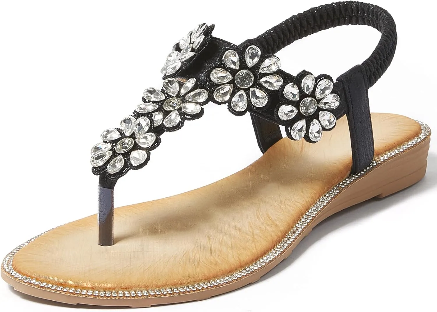 iCKER Women Sandals Rhinestone Dressy Casual Summer flat flip flops Comfortable Sandals