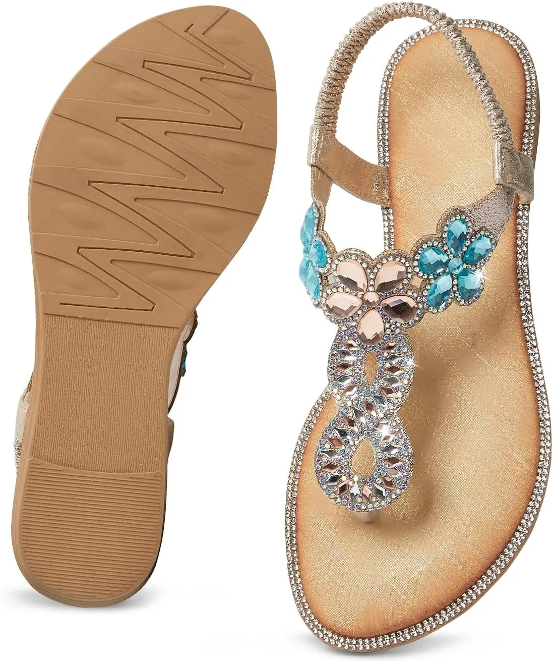 iCKER Women Sandals Rhinestone Dressy Casual Summer flat flip flops Comfortable Sandals