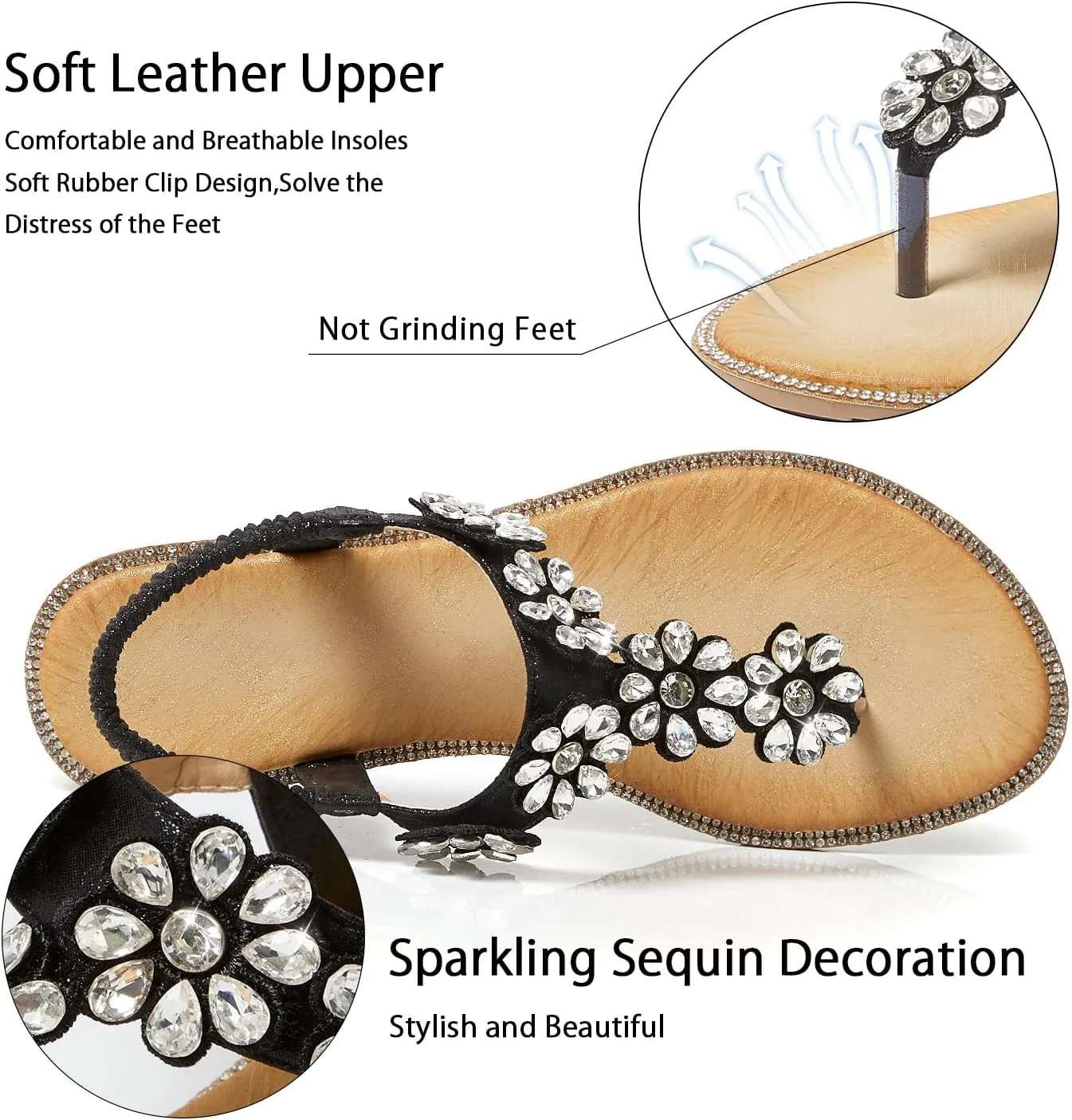 iCKER Women Sandals Rhinestone Dressy Casual Summer flat flip flops Comfortable Sandals