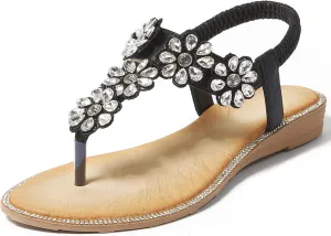 iCKER Women Sandals Rhinestone Dressy Casual Summer flat flip flops Comfortable Sandals