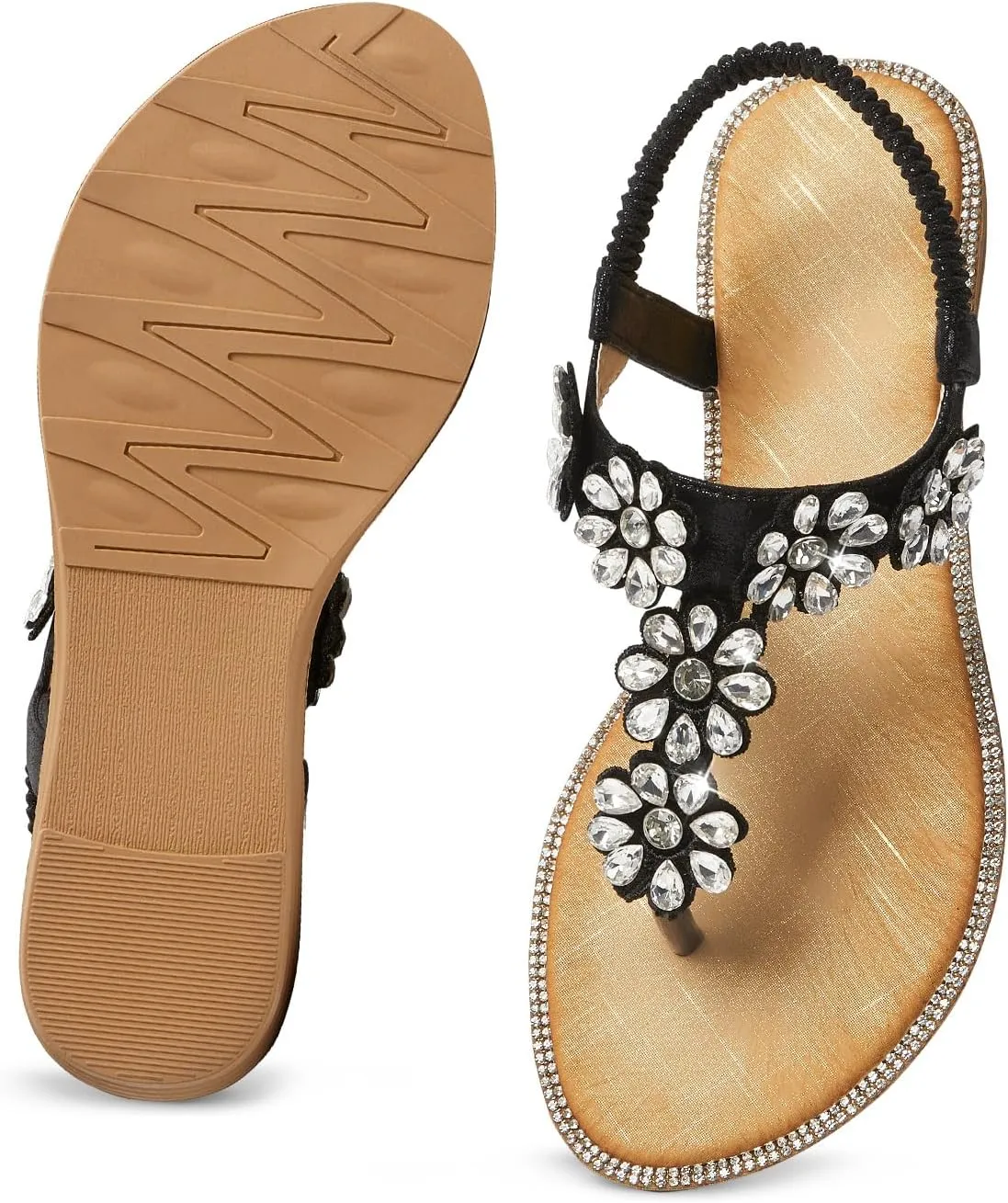 iCKER Women Sandals Rhinestone Dressy Casual Summer flat flip flops Comfortable Sandals
