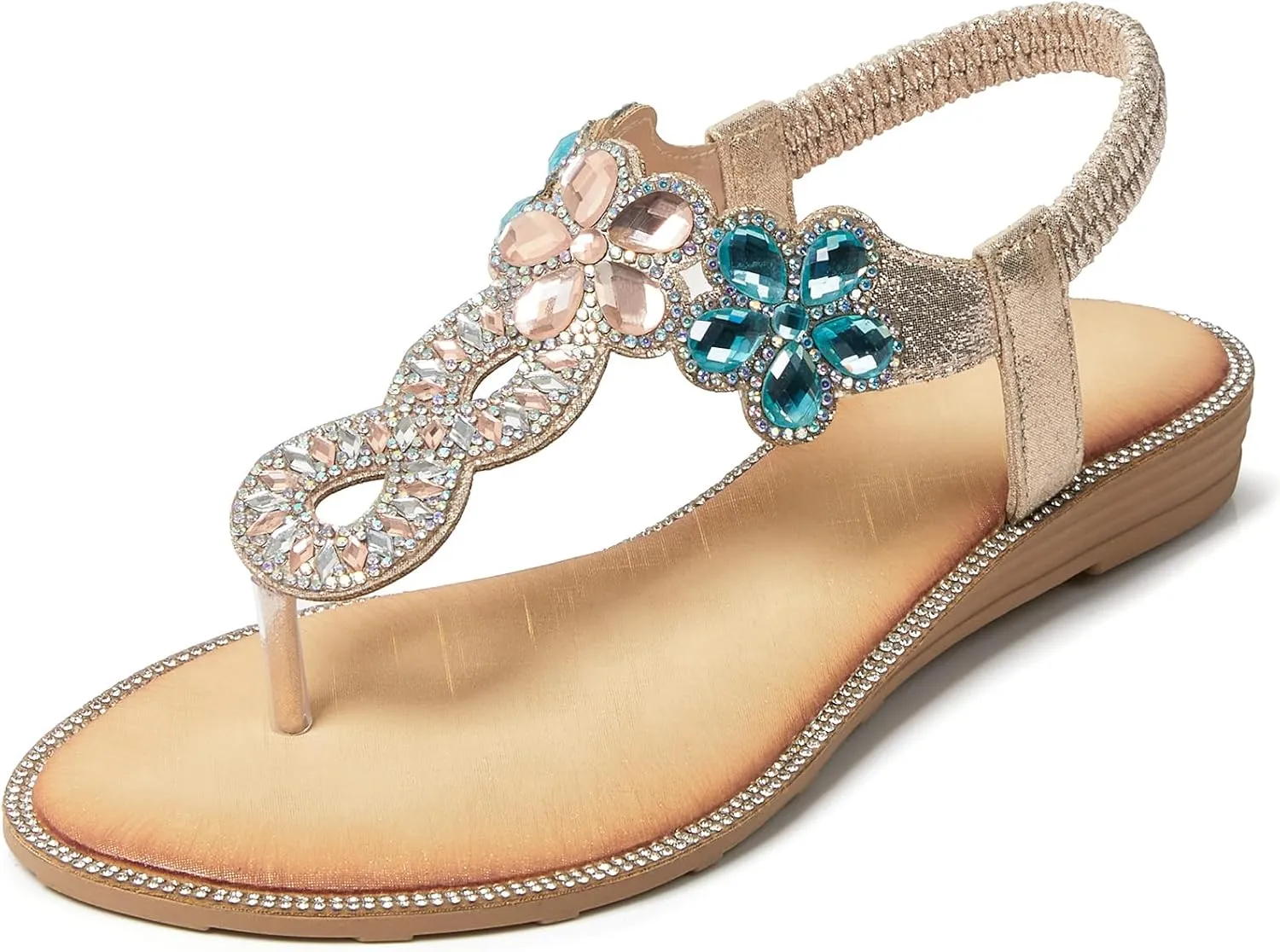 iCKER Women Sandals Rhinestone Dressy Casual Summer flat flip flops Comfortable Sandals
