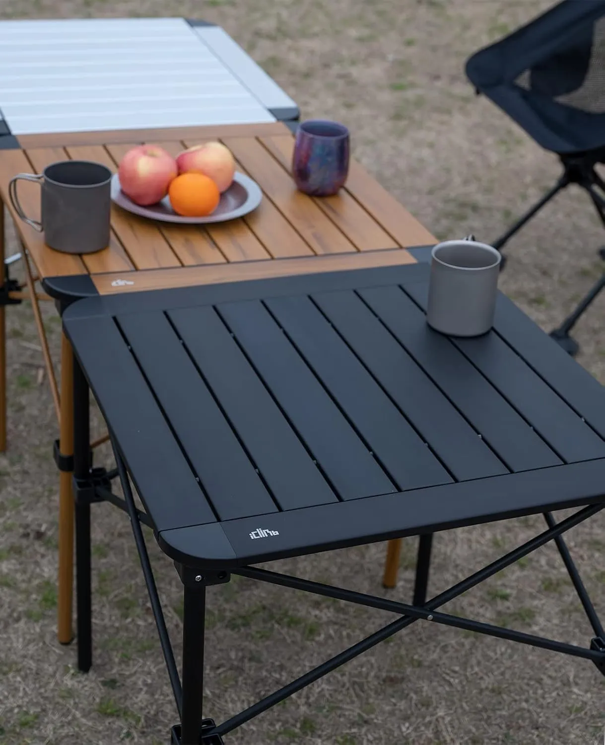 iClimb Lightweight Stable Alu. Folding Square Table Roll Up Top with Carry Bag for Camping Picnic Backyards BBQ Camp Kitchen (Black, M)
