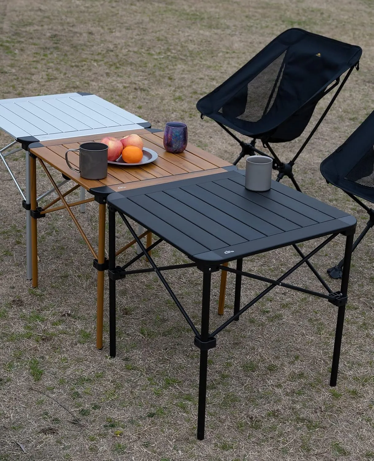 iClimb Lightweight Stable Alu. Folding Square Table Roll Up Top with Carry Bag for Camping Picnic Backyards BBQ Camp Kitchen (Black, M)