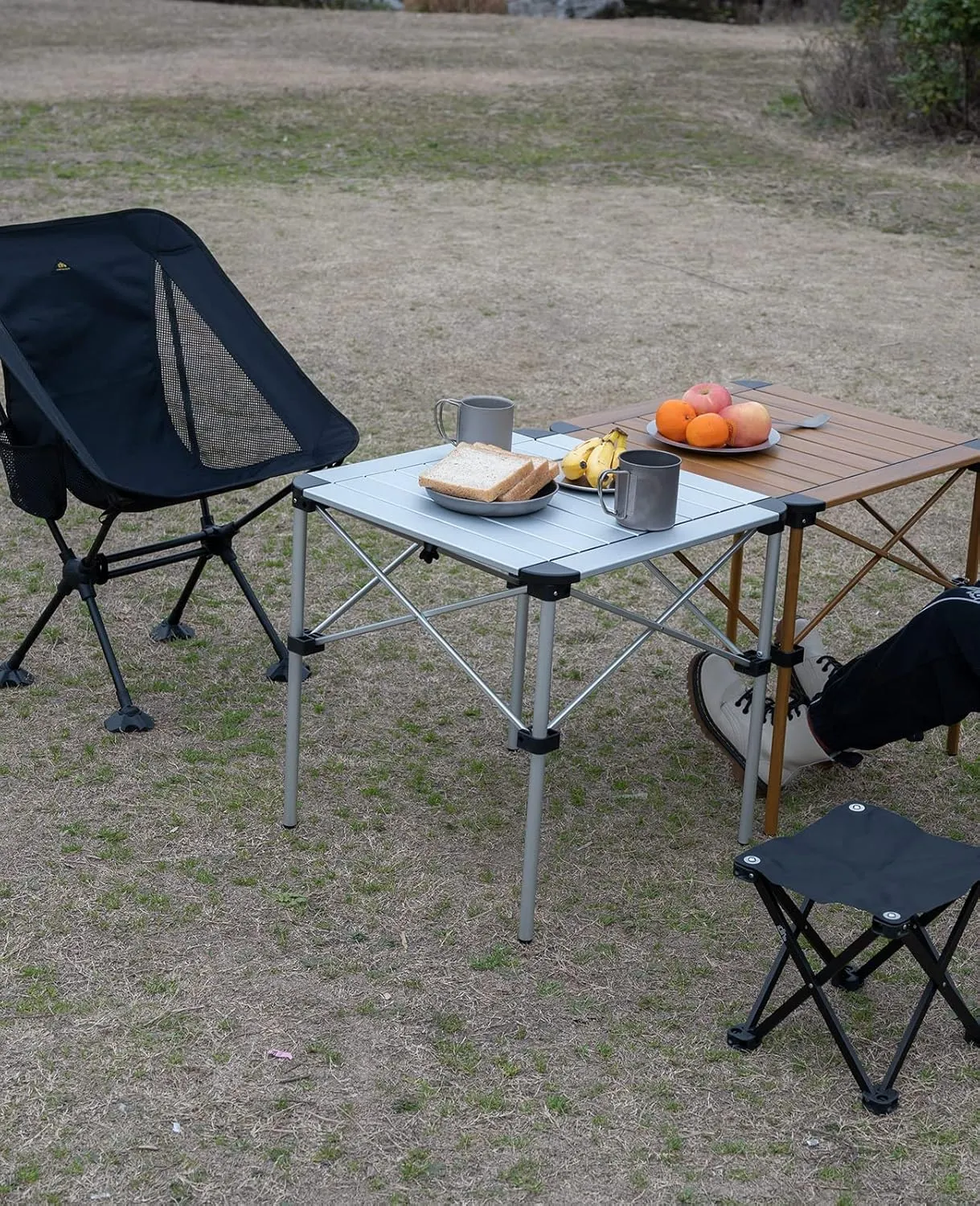 iClimb Lightweight Stable Alu. Folding Square Table Roll Up Top with Carry Bag for Camping Picnic Backyards BBQ Camp Kitchen (Silver, M)