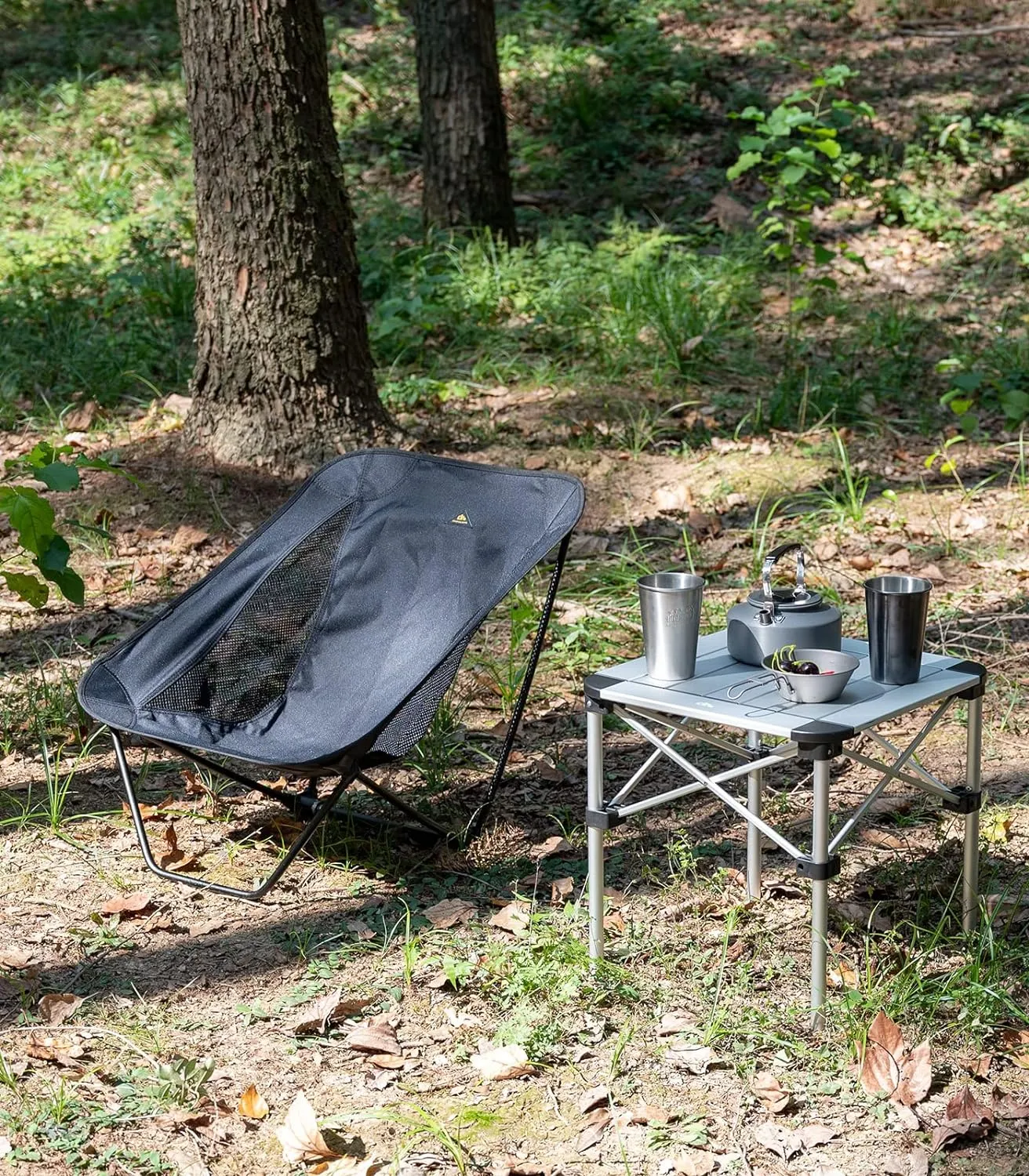 iClimb Lightweight Stable Alu. Folding Square Table Roll Up Top with Carry Bag for Camping Picnic Backyards BBQ Camp Kitchen (Silver, S)