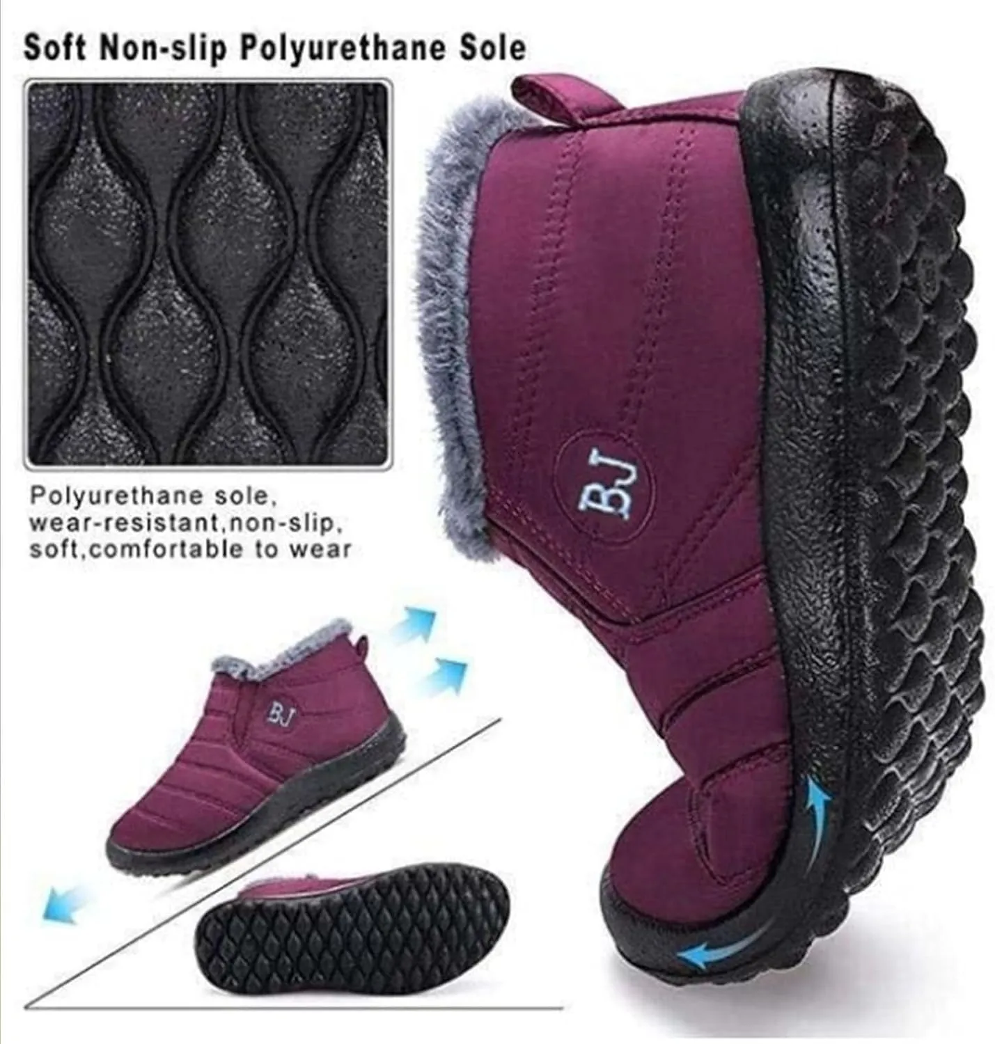 Indicativey Snow Boots Womens Winter Snow Boots Fur Lined Warm Ankle Boots Slip On Outdoor Shoes