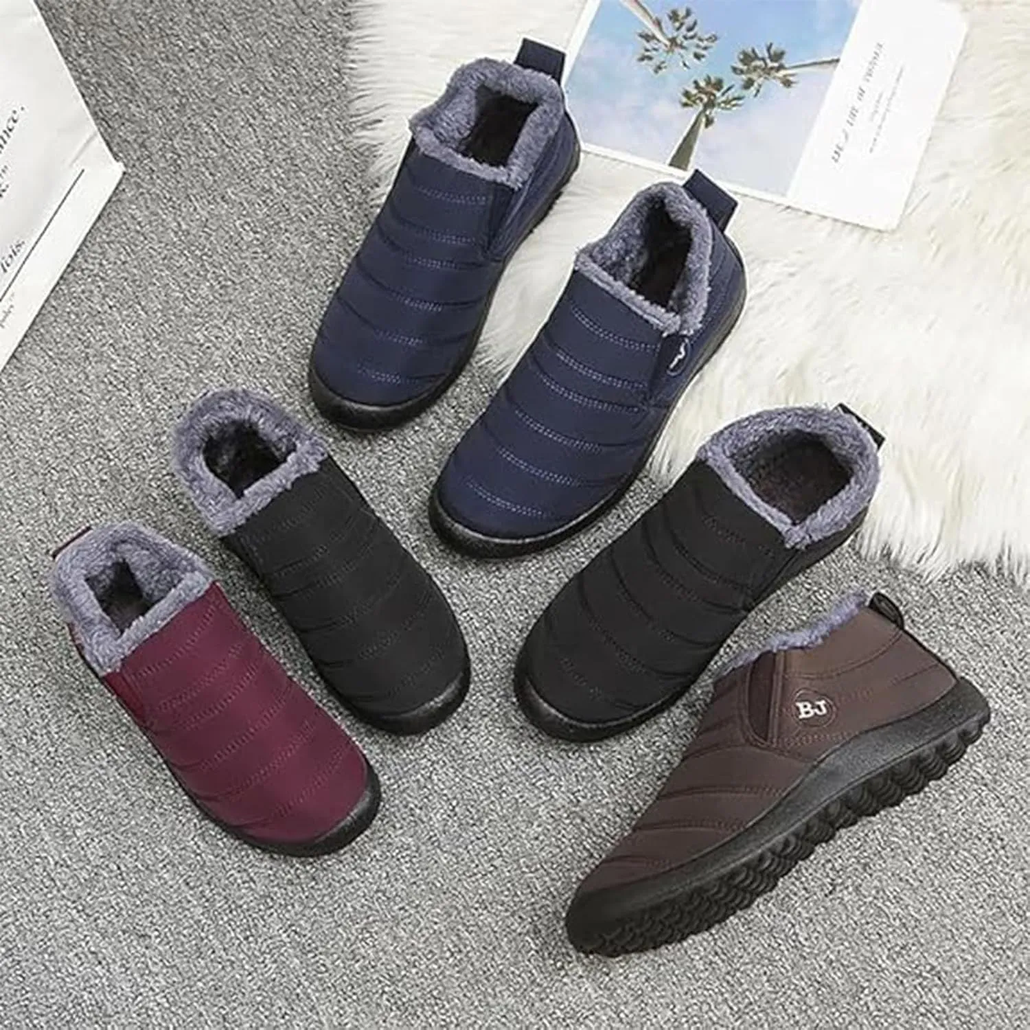 Indicativey Snow Boots Womens Winter Snow Boots Fur Lined Warm Ankle Boots Slip On Outdoor Shoes