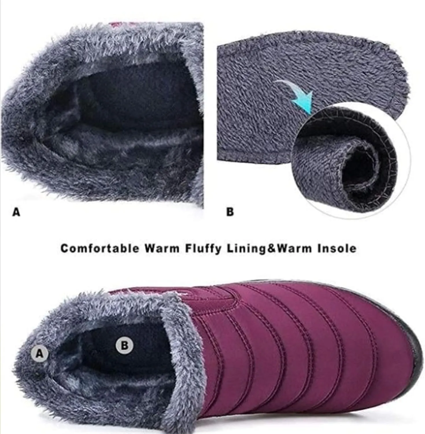 Indicativey Snow Boots Womens Winter Snow Boots Fur Lined Warm Ankle Boots Slip On Outdoor Shoes