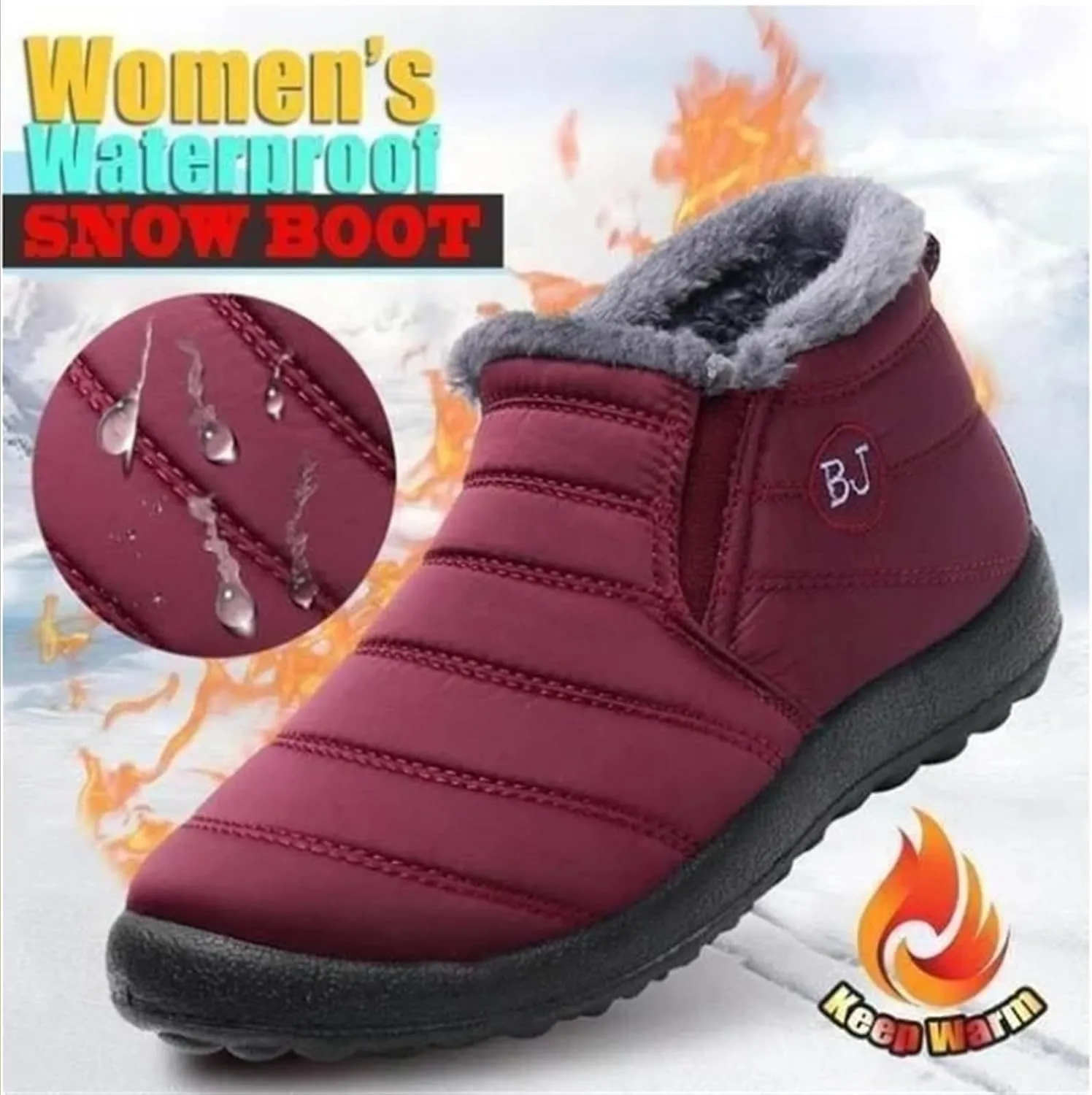 Indicativey Snow Boots Womens Winter Snow Boots Fur Lined Warm Ankle Boots Slip On Outdoor Shoes
