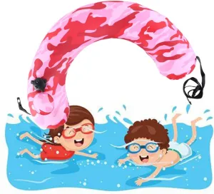 Inflatable Swim Trainer for Kids Adults: GEMGO Portable Swim Floating Belt Built-in Pump - Multifunctional U Shaped Travel Neck Waist Pillow,Pool Floatation Swim Belt for Beginner (Red)