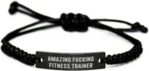Inspirational Amazing Fitness Trainer Gifts for Fitness Enthusiasts - Black Stainless Steel Rope Bracelet for Graduation, Encouragement, and Motivation from Fitness Lover to Fitness Fan